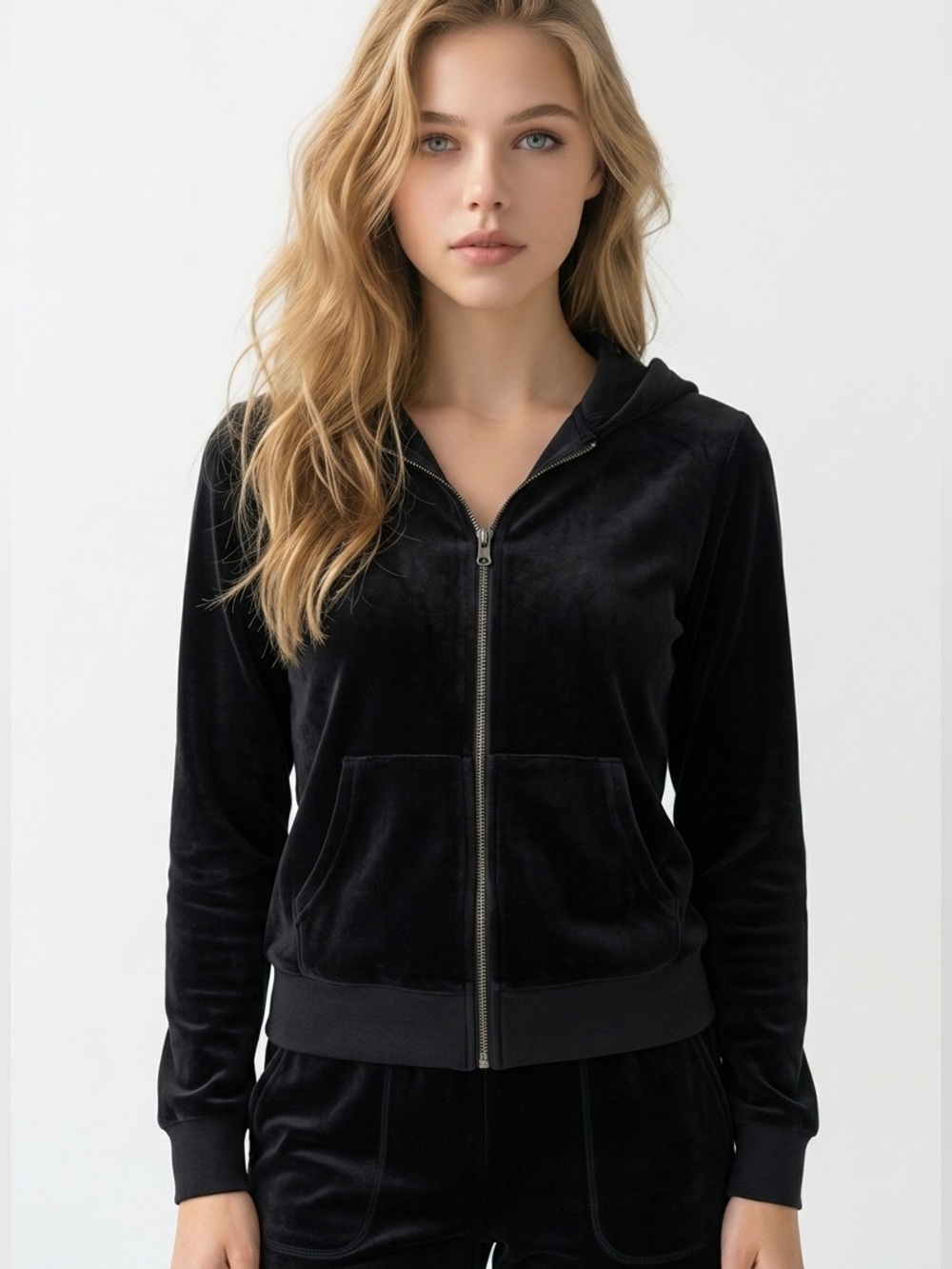 Victoria's Secret VSX Sport Women's Black Velvet Zip-Up Hoodie‎ Jacket S